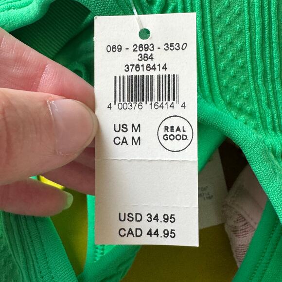 Aerie Seamless Cable Knit Bralette Medium NWT Green Pop Padded Ruched Front - Picture 6 of 7